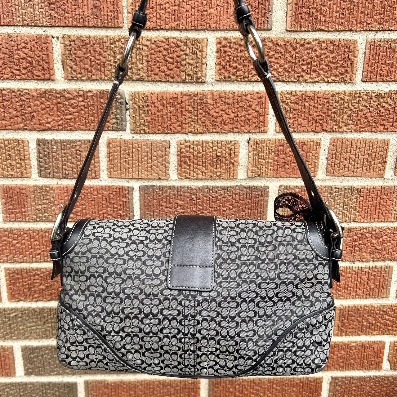 vintage coach grey signature large monogram pocket flap hobo shoulder bag