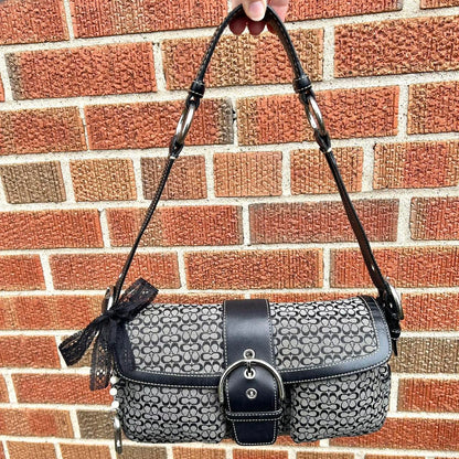 vintage coach grey signature large monogram pocket flap hobo shoulder bag