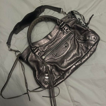 RARE BALENCIAGA METALLIC SILVER CITY BAG